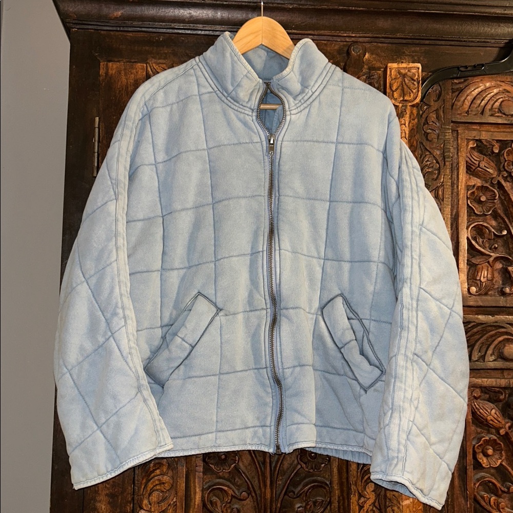 AWESOME sz S FREE PEOPLE CHAMBRAY BLUE QUILTED Jacket runs big BOHO - Picture 5 of 10